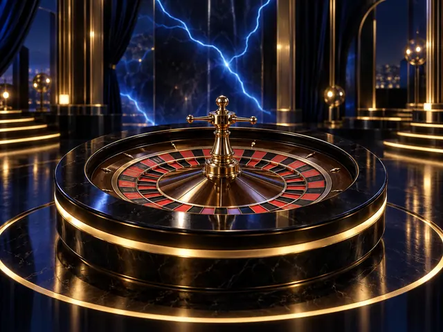 Luxury roulette stage with electric blue lightning