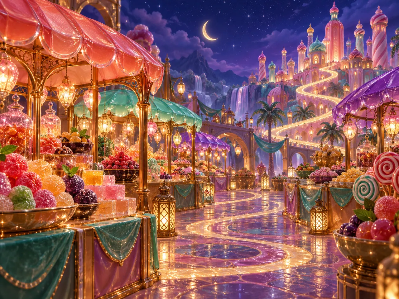 Glowing candy night bazaar for the Sugar Rush mechanics review